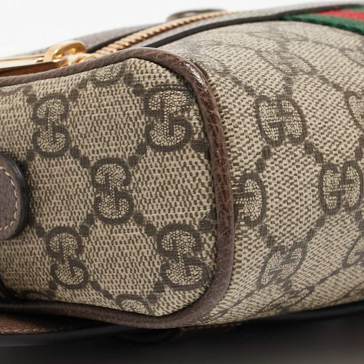 Pre Owned Gucci Brown/Beige GG Supreme Canvas and Leather Small Ophidia Belt Bag