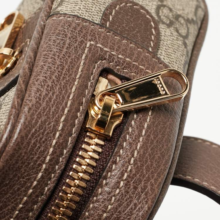 Pre Owned Gucci Brown/Beige GG Supreme Canvas and Leather Small Ophidia Belt Bag