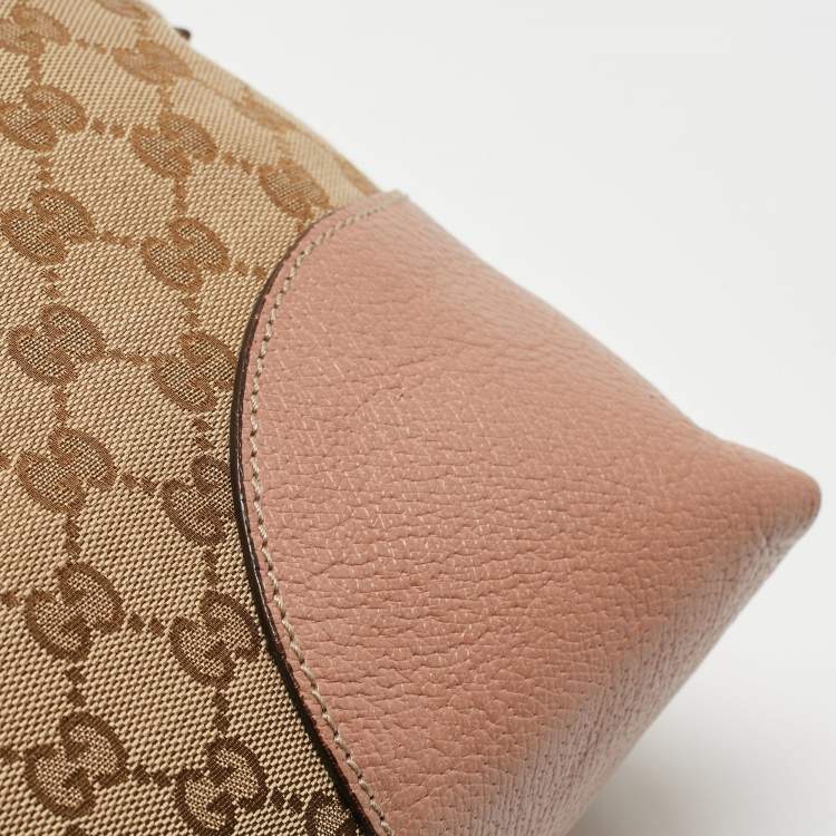 Pre Owned Gucci Beige/Pink GG Canvas and Leather Bree Bag