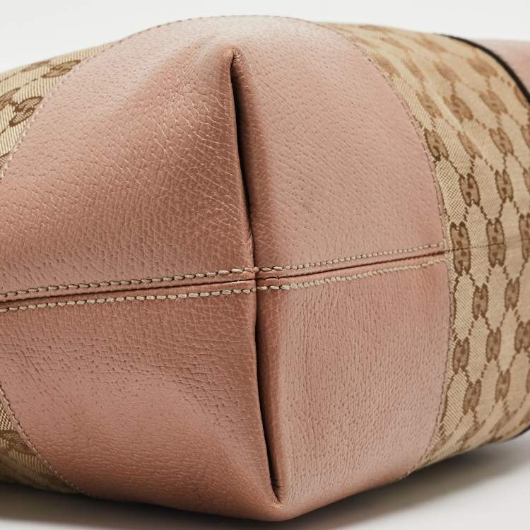 Pre Owned Gucci Beige/Pink GG Canvas and Leather Bree Bag
