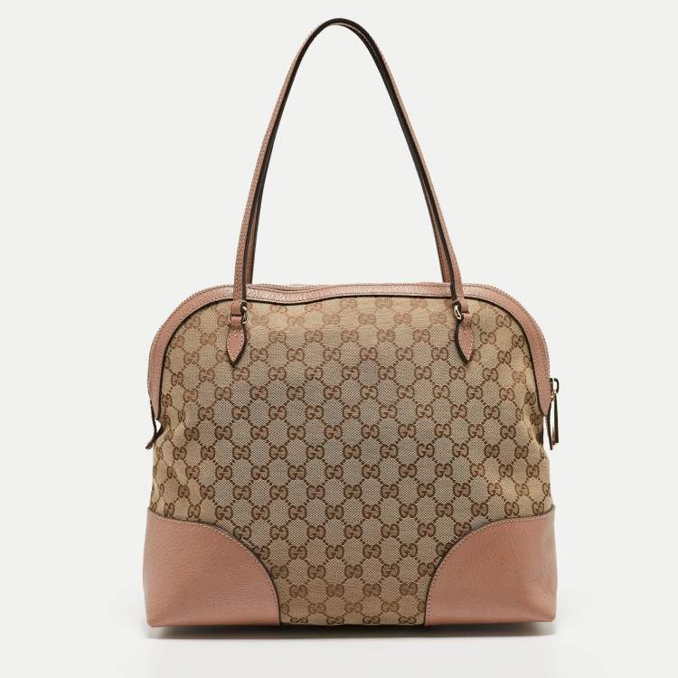 Pre Owned Gucci Beige/Pink GG Canvas and Leather Bree Bag