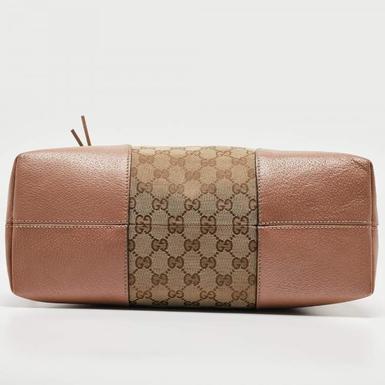 Pre Owned Gucci Beige/Pink GG Canvas and Leather Bree Bag