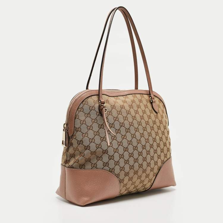 Pre Owned Gucci Beige/Pink GG Canvas and Leather Bree Bag