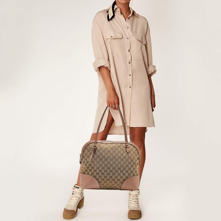 Pre Owned Gucci Beige/Pink GG Canvas and Leather Bree Bag