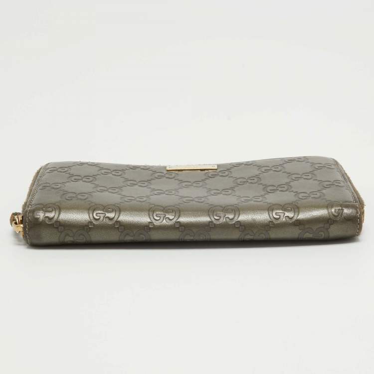 Pre Owned Gucci Olive Green Guccissima Leather Zip Around Continental Wallet