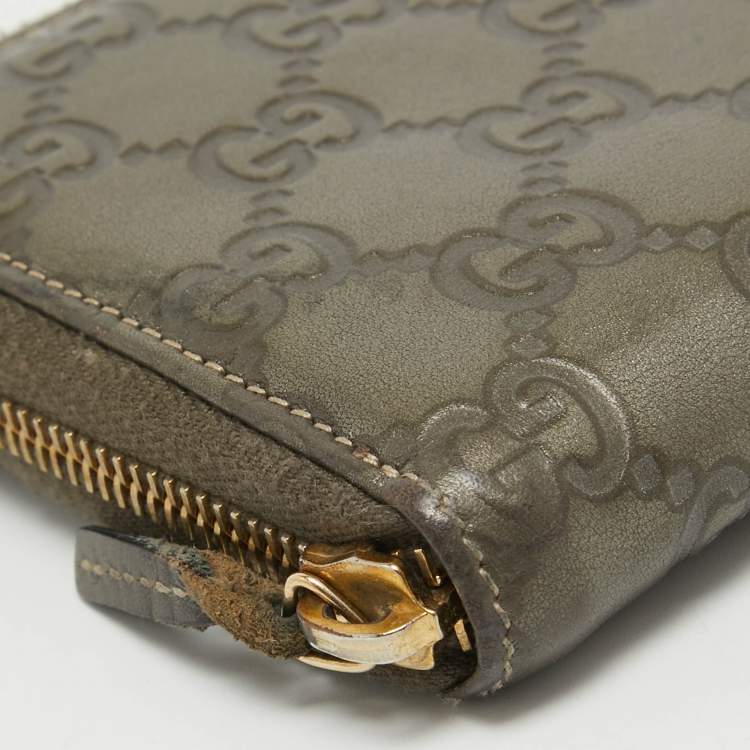 Pre Owned Gucci Olive Green Guccissima Leather Zip Around Continental Wallet