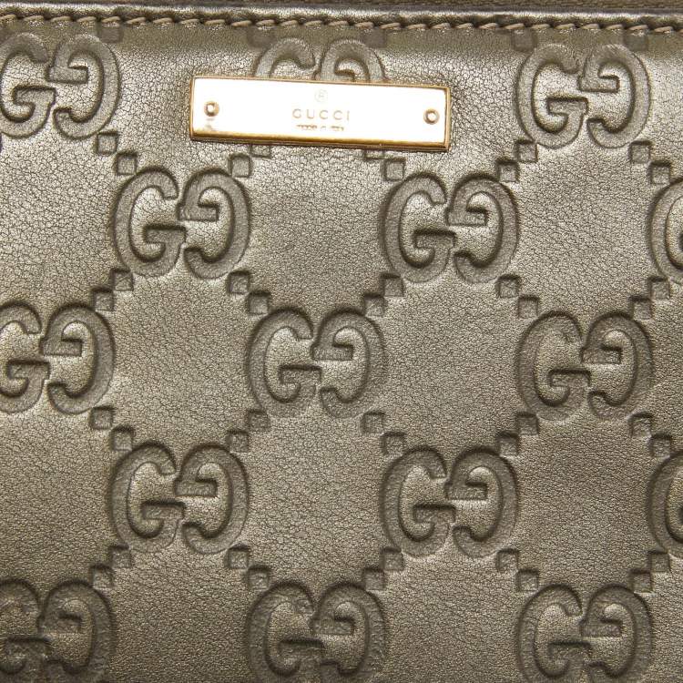 Pre Owned Gucci Olive Green Guccissima Leather Zip Around Continental Wallet