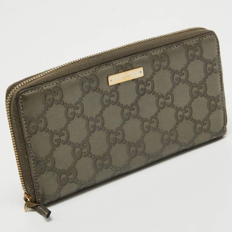 Pre Owned Gucci Olive Green Guccissima Leather Zip Around Continental Wallet