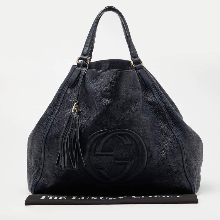 Pre Owned Gucci Blue Leather Large Soho Shopper Tote