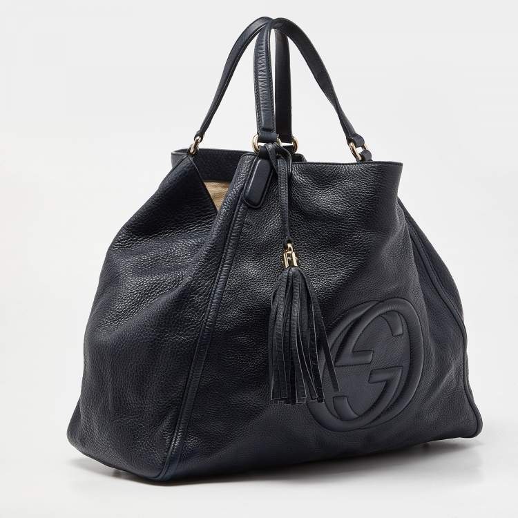 Pre Owned Gucci Blue Leather Large Soho Shopper Tote