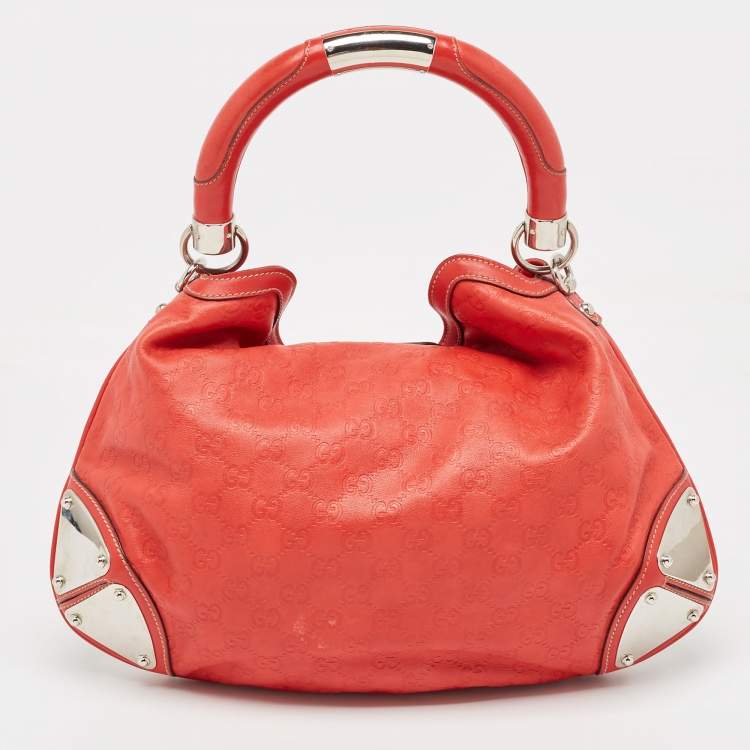 Pre Owned Gucci Red Guccissima Leather Medium Indy Hobo