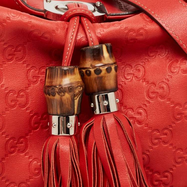 Pre Owned Gucci Red Guccissima Leather Medium Indy Hobo