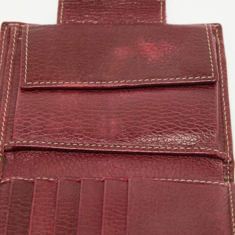 Pre Owned Gucci Beige/Burgundy GG Canvas and Leather Web Flap French Wallet