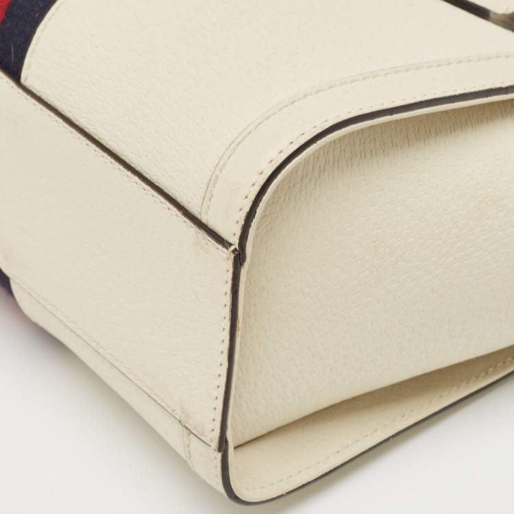 Pre Owned Gucci Off White Leather Small Ophidia Tote