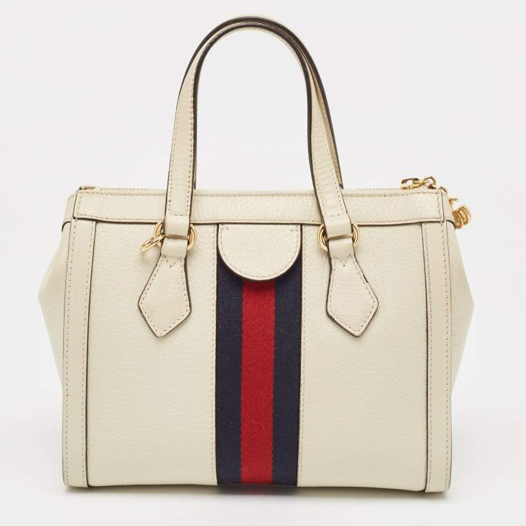 Pre Owned Gucci Off White Leather Small Ophidia Tote