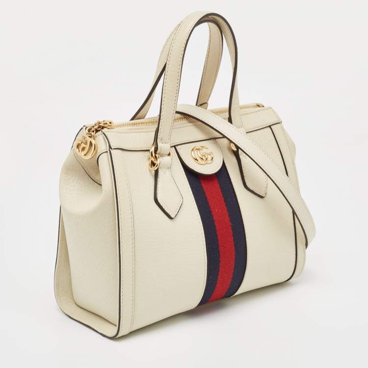 Pre Owned Gucci Off White Leather Small Ophidia Tote