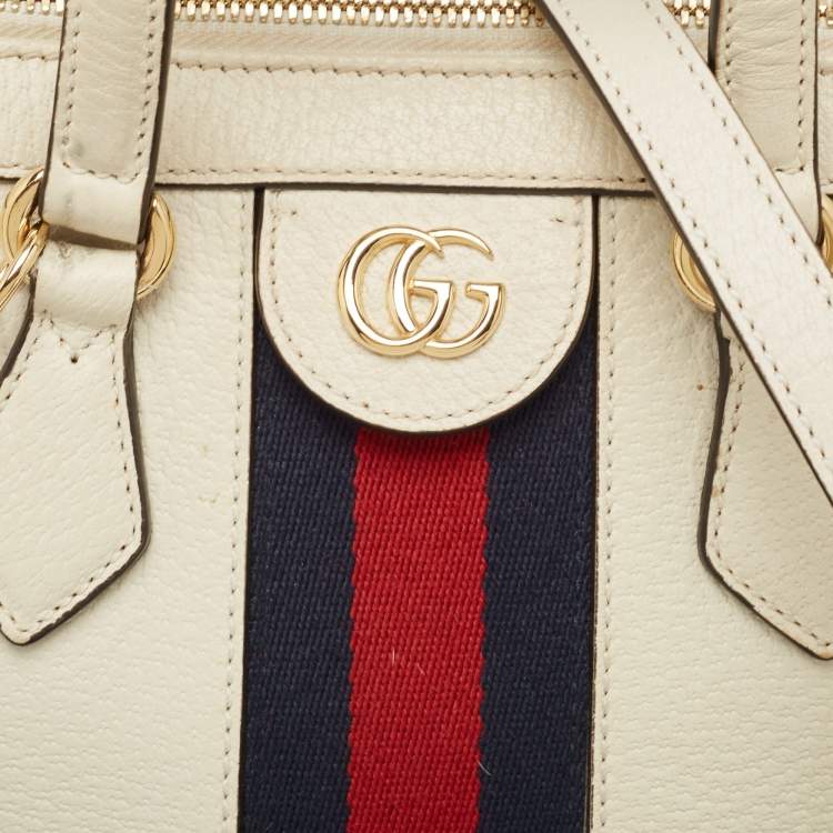 Pre Owned Gucci Off White Leather Small Ophidia Tote
