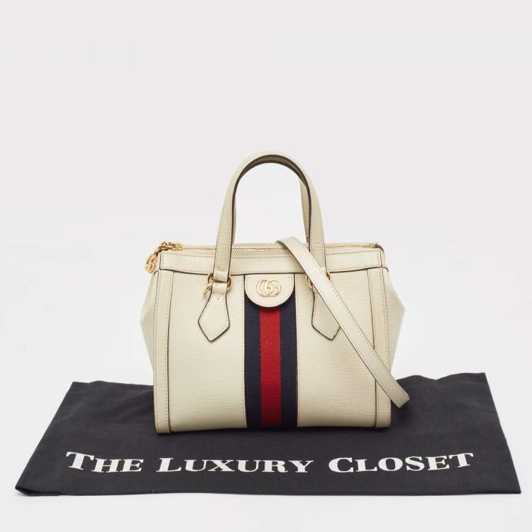 Pre Owned Gucci Off White Leather Small Ophidia Tote