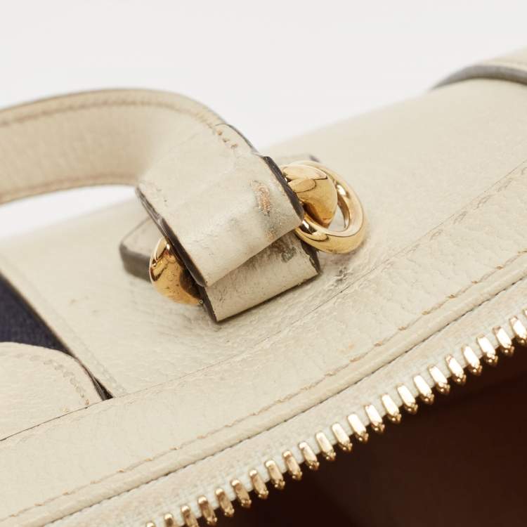 Pre Owned Gucci Off White Leather Small Ophidia Tote