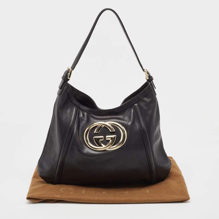 Pre Owned  Gucci Black Leather Britt Hobo