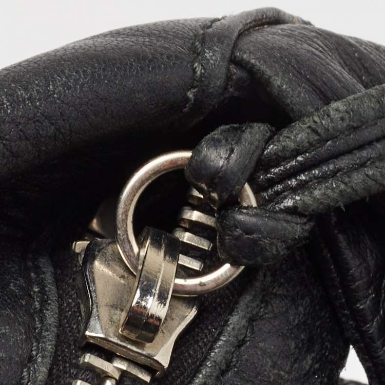 Pre Owned Gucci Black Pebbled Leather Jungle Hobo