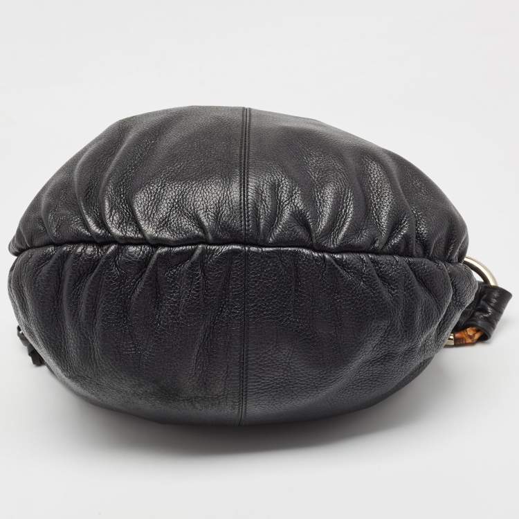 Pre Owned Gucci Black Pebbled Leather Jungle Hobo