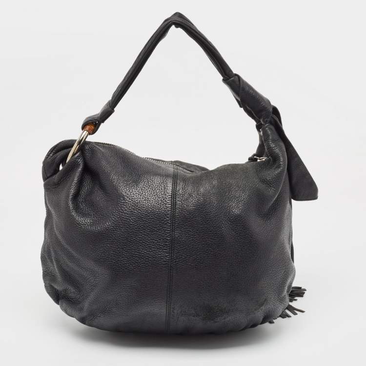 Pre Owned Gucci Black Pebbled Leather Jungle Hobo