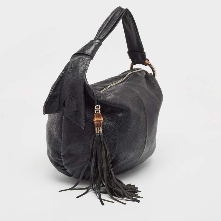 Pre Owned Gucci Black Pebbled Leather Jungle Hobo