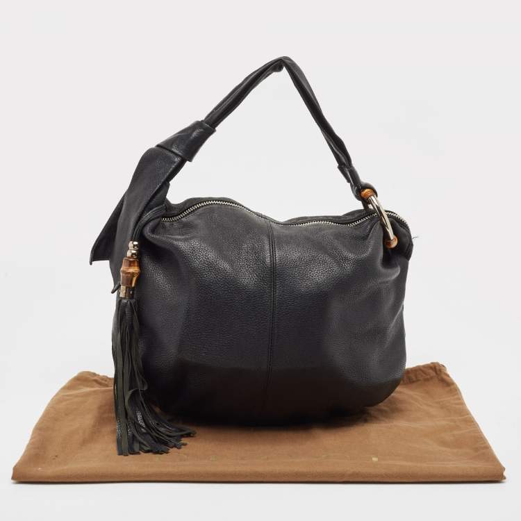 Pre Owned Gucci Black Pebbled Leather Jungle Hobo