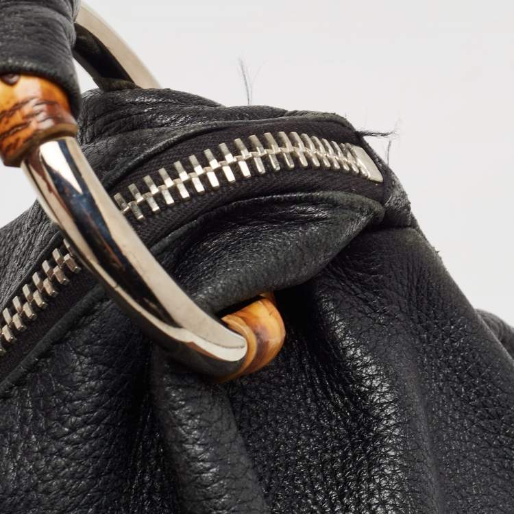 Pre Owned Gucci Black Pebbled Leather Jungle Hobo