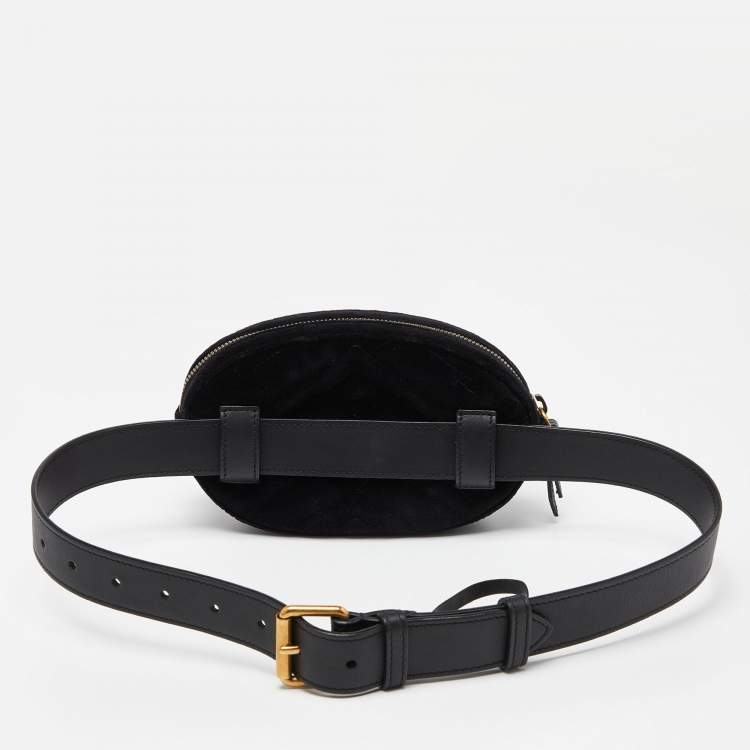 Pre Owned Gucci Black Matelassé Velvet and Leather Mini GG Marmont Belt Bag