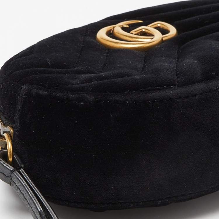 Pre Owned Gucci Black Matelassé Velvet and Leather Mini GG Marmont Belt Bag