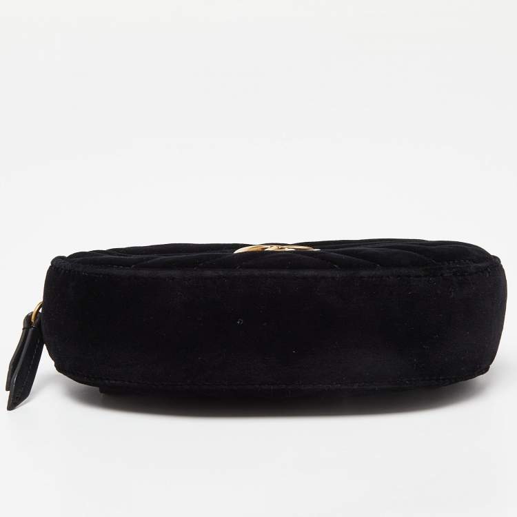 Pre Owned Gucci Black Matelassé Velvet and Leather Mini GG Marmont Belt Bag