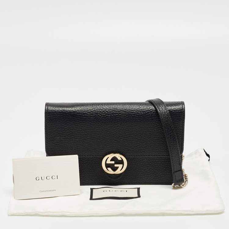 Pre Owned Gucci Black Leather Interlocking G Wallet On Chain