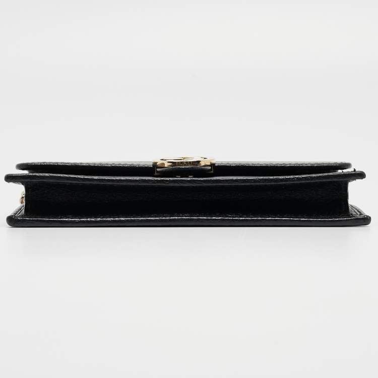 Pre Owned Gucci Black Leather Interlocking G Wallet On Chain