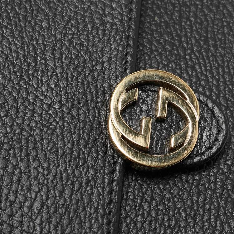 Pre Owned Gucci Black Leather Interlocking G Wallet On Chain