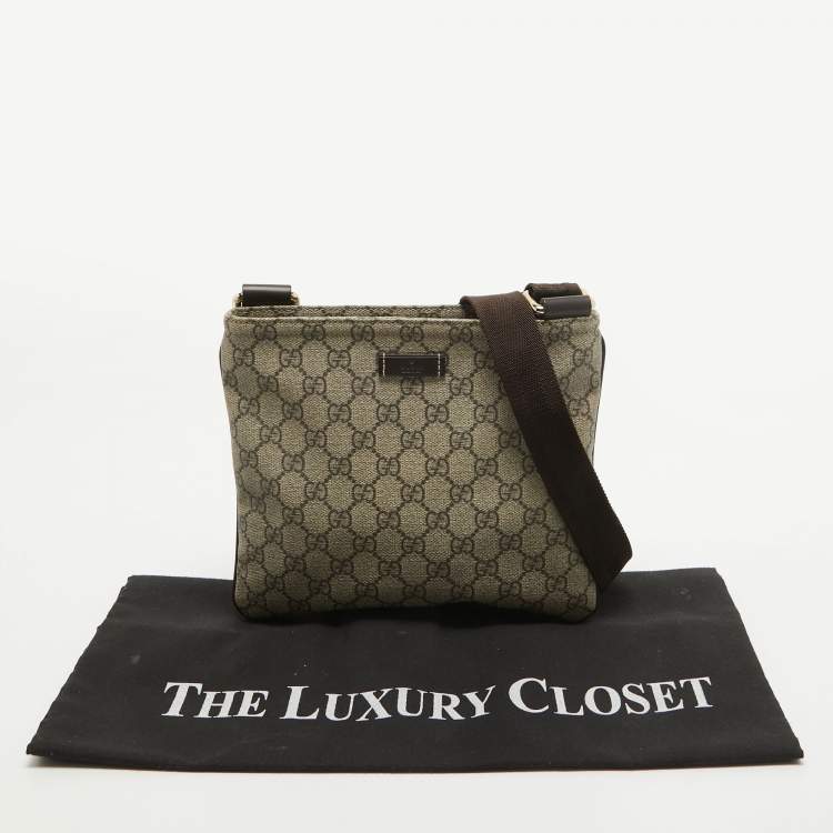 Pre Owned Gucci Beige/Brown GG Supreme Canvas Slim Messenger Bag