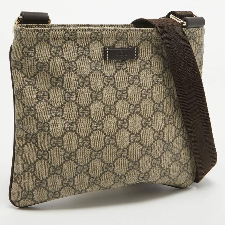 Pre Owned Gucci Beige/Brown GG Supreme Canvas Slim Messenger Bag