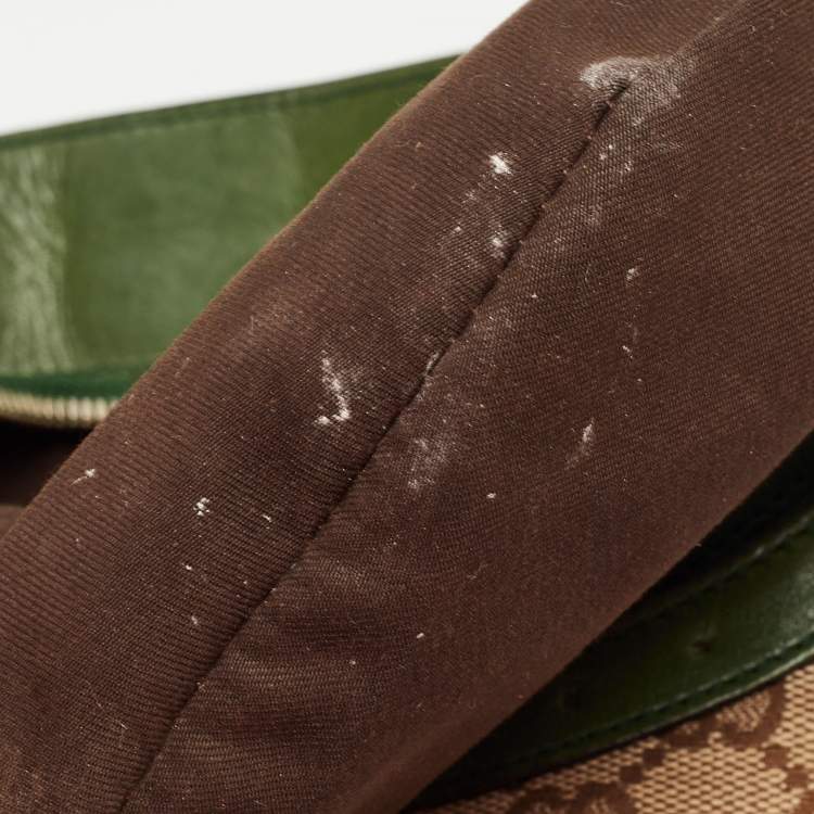 مملوكة مسبقًا Gucci Green/Beige GG Canvas and Leather Reins Hobo