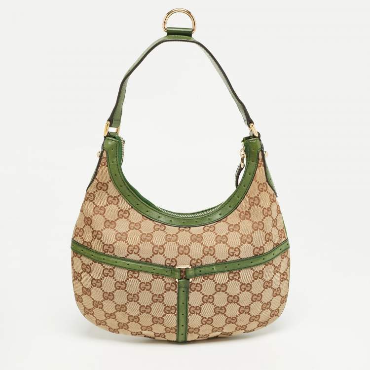 مملوكة مسبقًا Gucci Green/Beige GG Canvas and Leather Reins Hobo