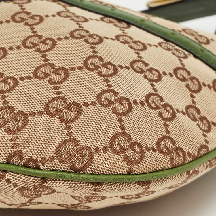 مملوكة مسبقًا Gucci Green/Beige GG Canvas and Leather Reins Hobo