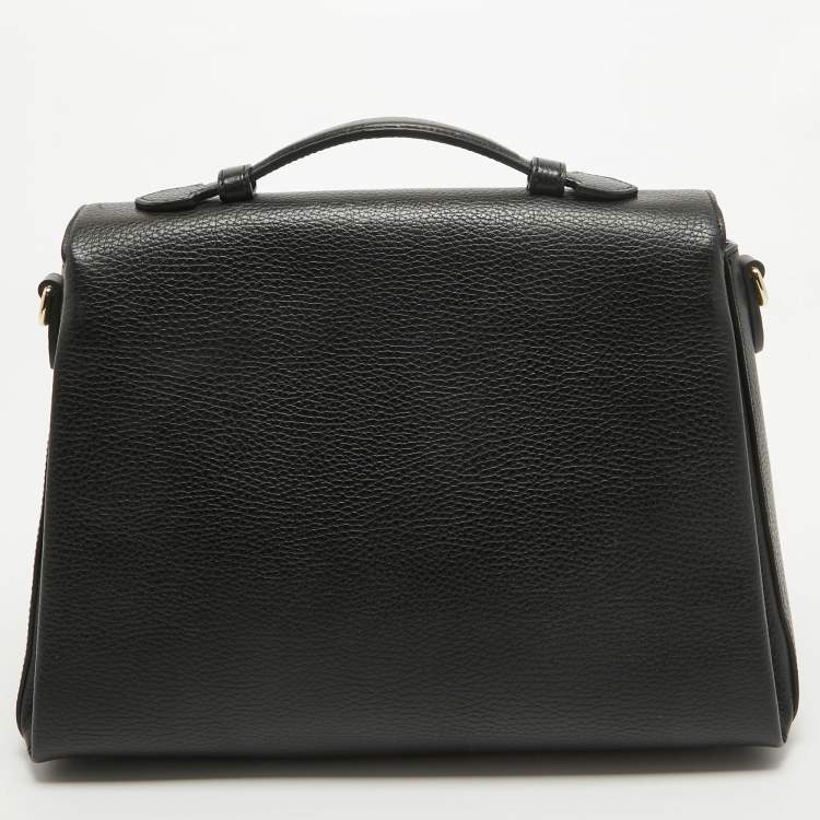 Pre Owned Gucci Black Leather Doller Interlocking G Top Handle Bag