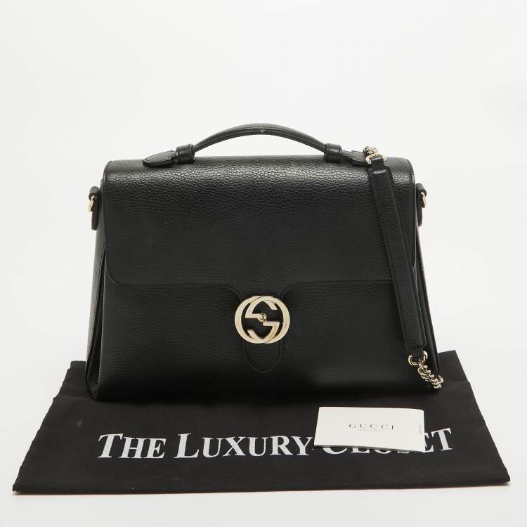 Pre Owned Gucci Black Leather Doller Interlocking G Top Handle Bag