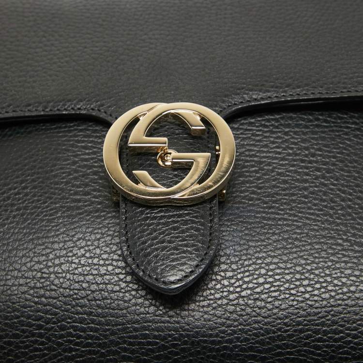 Pre Owned Gucci Black Leather Doller Interlocking G Top Handle Bag