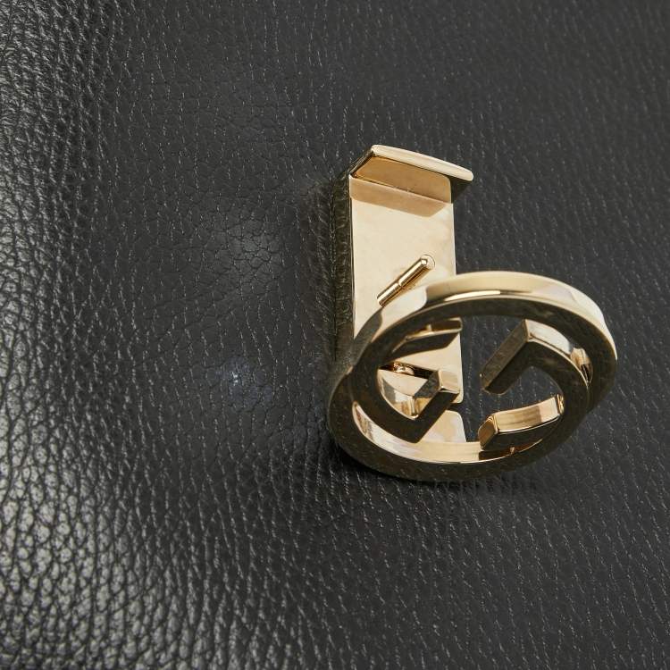 Pre Owned Gucci Black Leather Doller Interlocking G Top Handle Bag