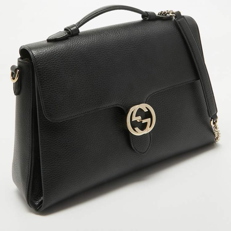Pre Owned Gucci Black Leather Doller Interlocking G Top Handle Bag