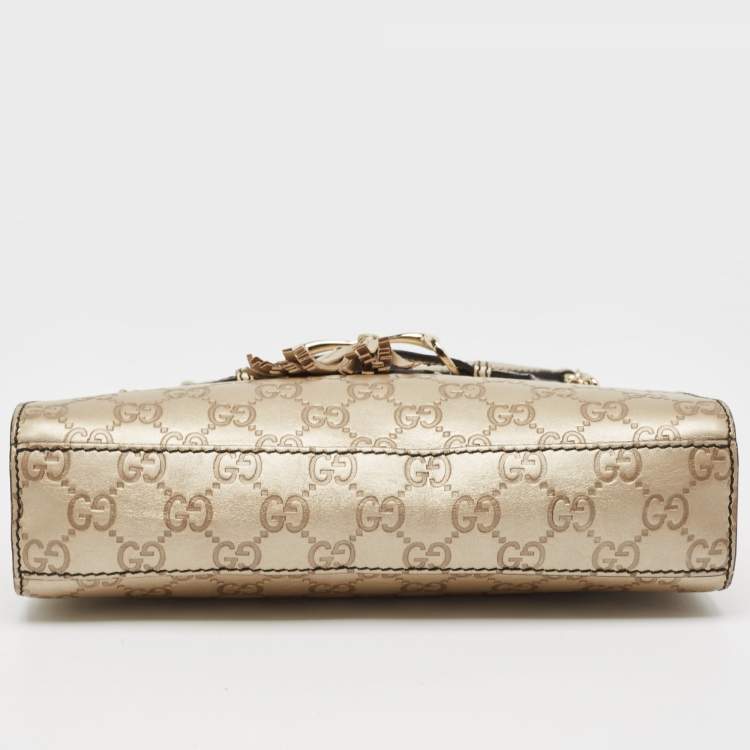 Pre Owned Gucci Pale Gold Guccissima Leather Small Emily Chain Shoulder Bag