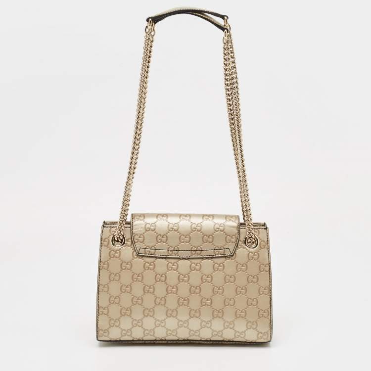 Pre Owned Gucci Pale Gold Guccissima Leather Small Emily Chain Shoulder Bag