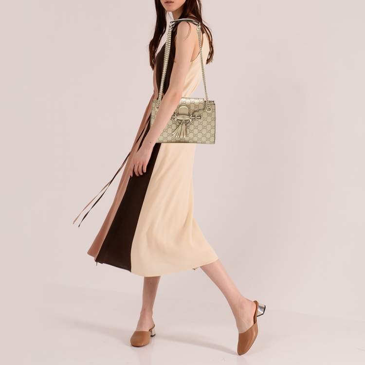 Pre Owned Gucci Pale Gold Guccissima Leather Small Emily Chain Shoulder Bag