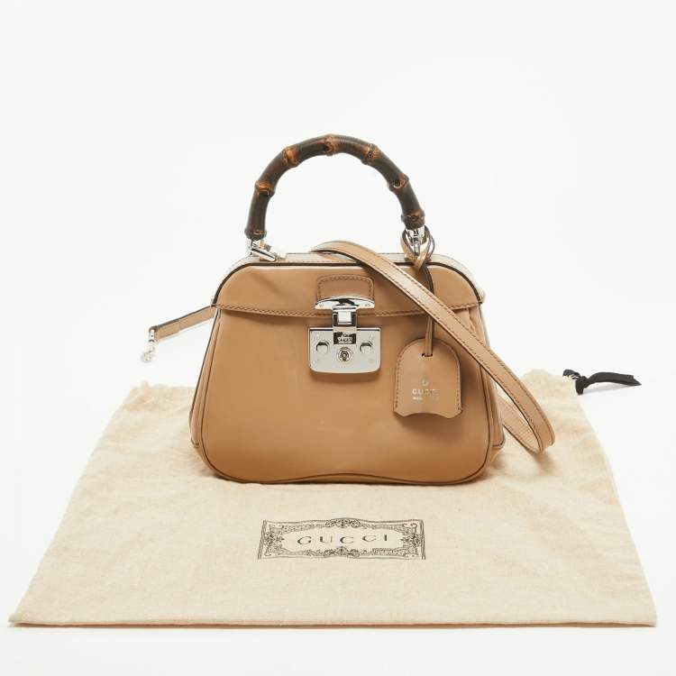 Pre Owned Gucci Beige Glossy Leather Mini Lady Lock Bamboo Top Handle Bag